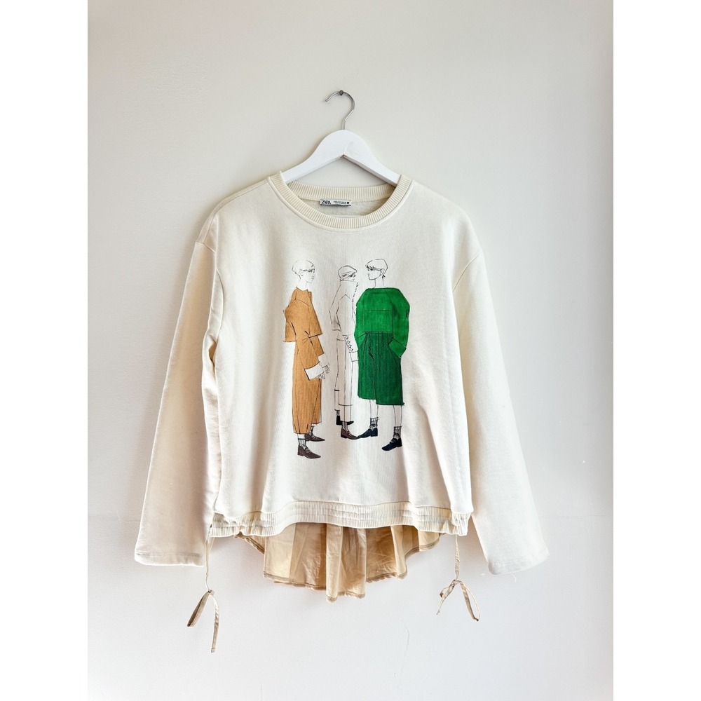Zara Combination Sweatshirt Cream, Size M